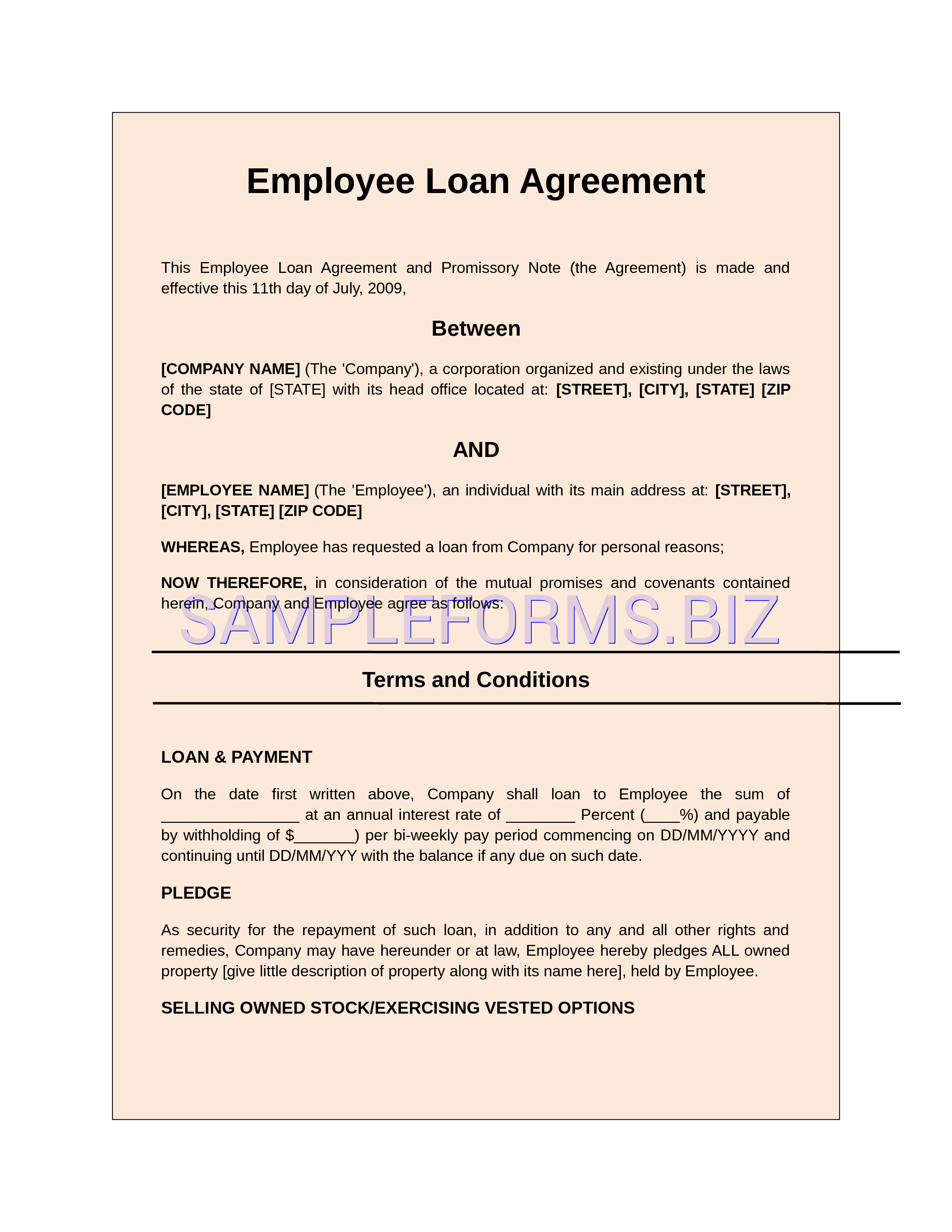 Preview free downloadable Employee Loan Agreement 2 in PDF (page 1)